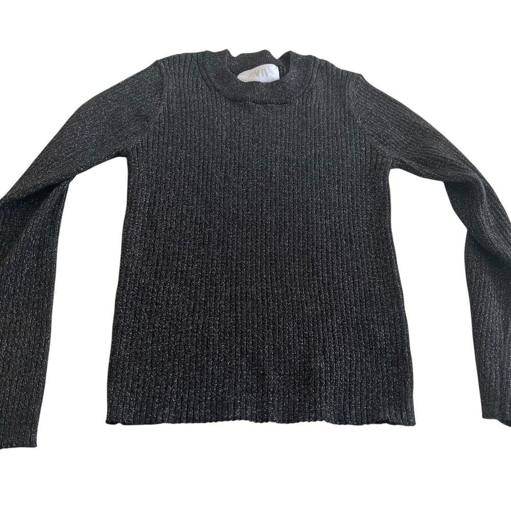 Zara Girls Black Gold Metallic Ribbed Knit Sweater Size 11-12 | Casual to Dressy